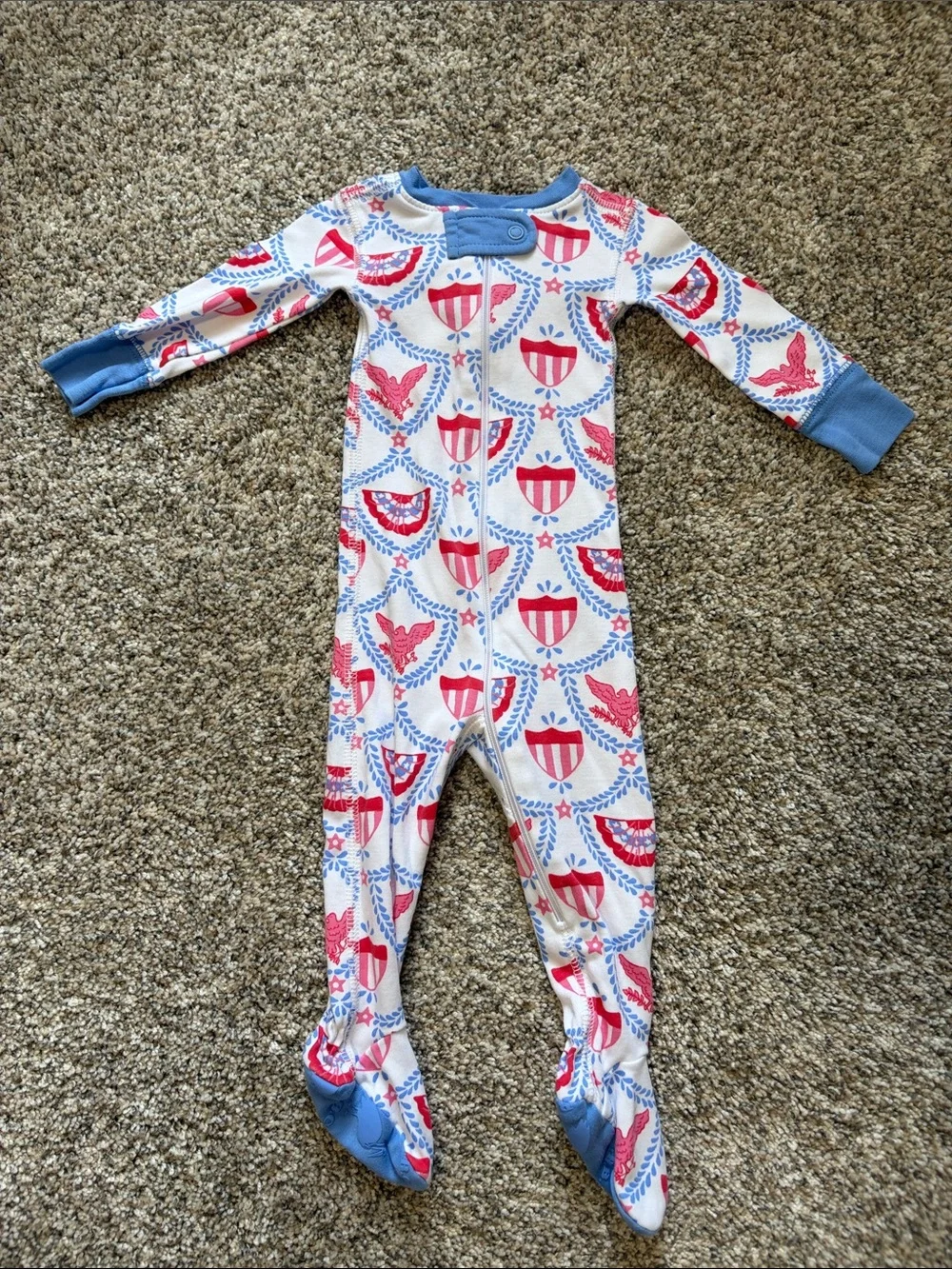 The Beaufort Bonnet Company Red, Blue & White Shield Print Footie